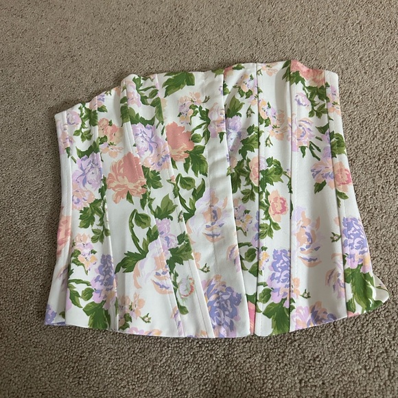 ZARA corset top yellow with floral print. Size S - Picture 3 of 5